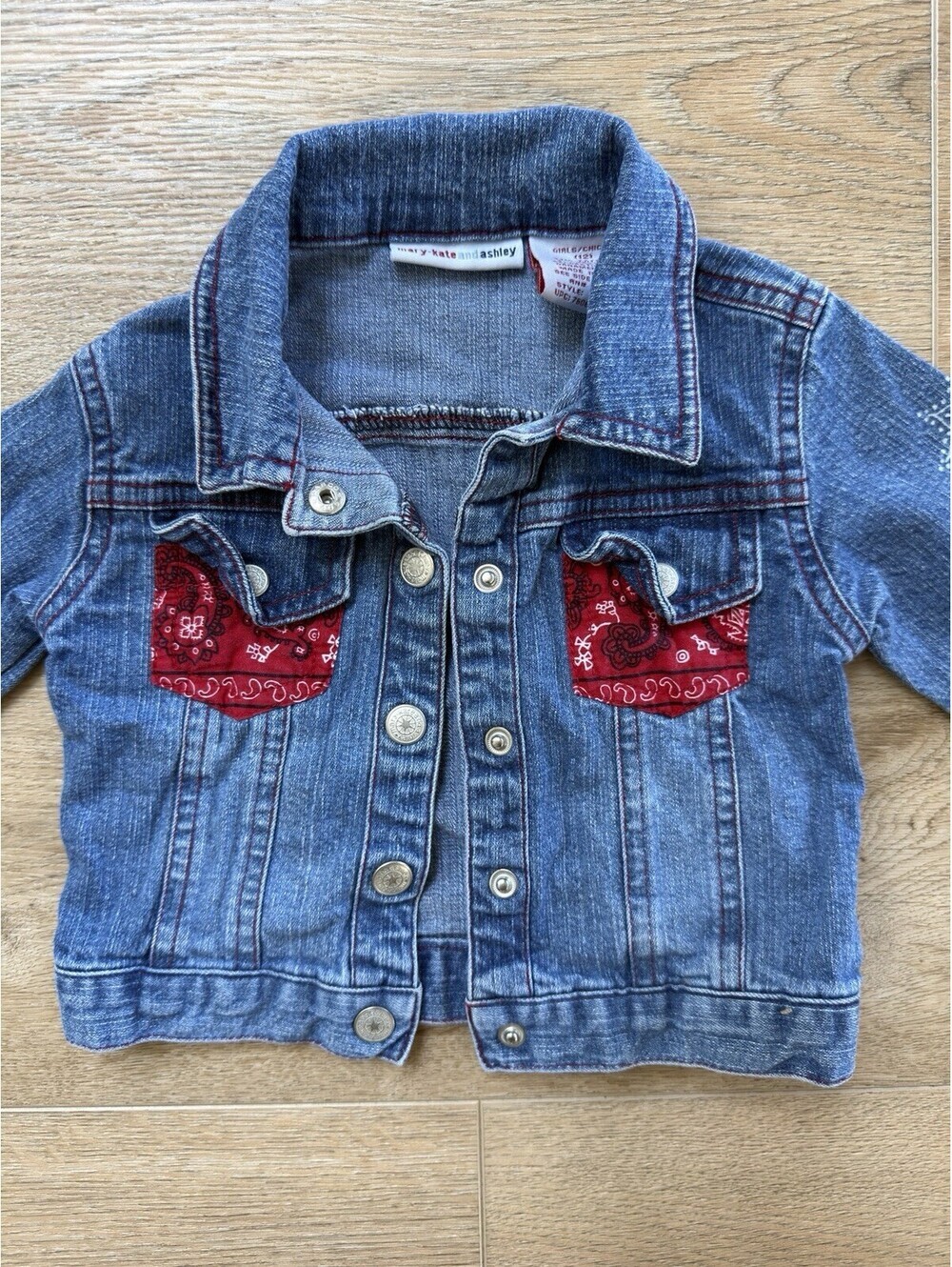 Vintage Y2K Mary Kate & Ashley Girls Denim Jean Jacket Bandana Pocket Size 12